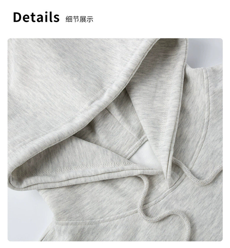 American Retro Solid Color Hooded Sweatshirt Women Spring and Autumn Padded Loose Cardigan Tops Jacket